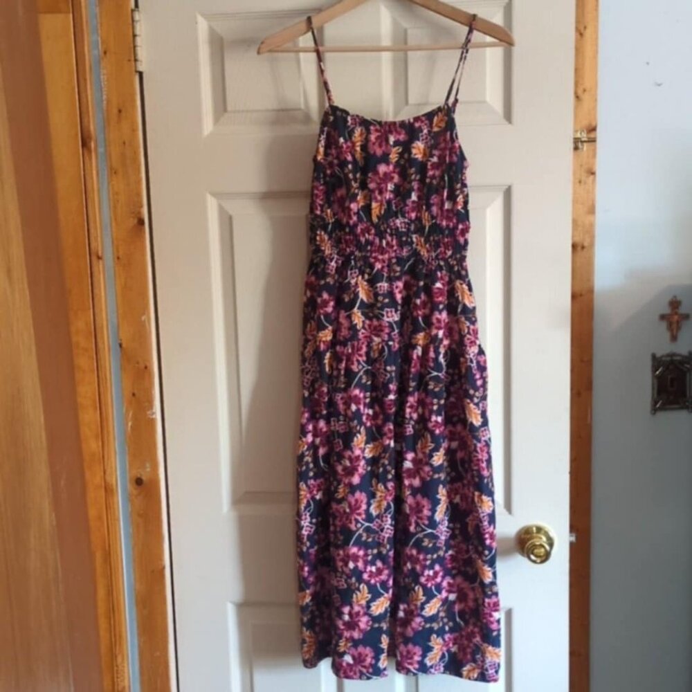 Old Navy Floral Sundress Sz XS Linen Rayon Blend Farmhouse Country Romantic Cott